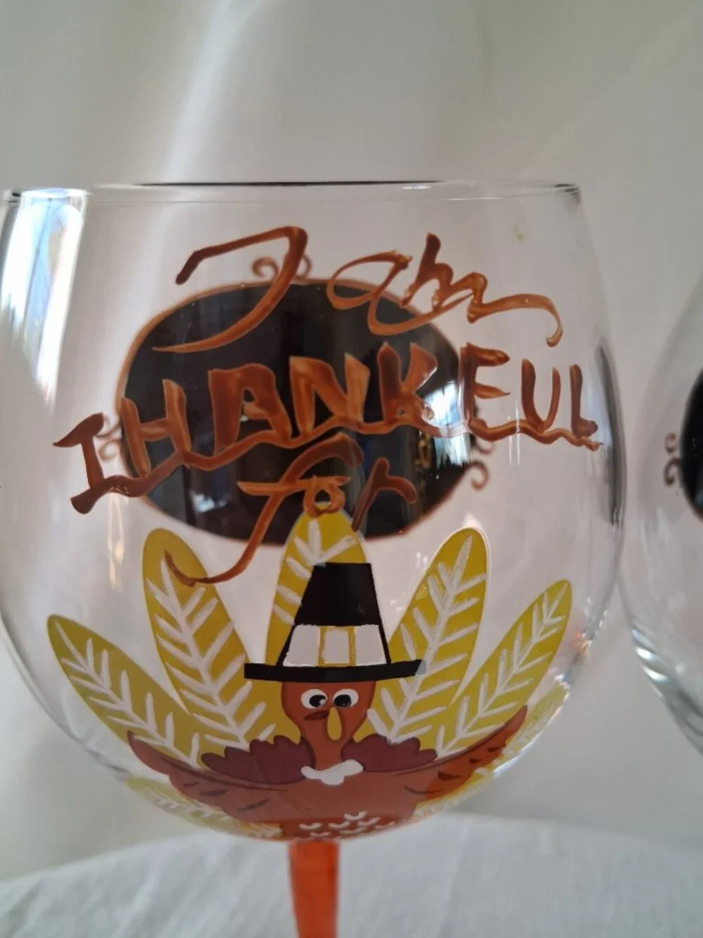 2 Wine glasses Thanksgiving decor.